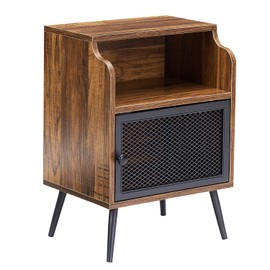 VECELO Modern Nightstand Set of 2, End Table with Storage Cabinet, Industrial Night Stand with Open Drawer Shelf for Living Room, Bedroom, Brown