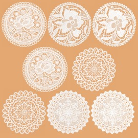 Classicseali 8pcs Lace Doilies for Tables, White Lace Doilies, 6.5 in Vintage Round Table Crochet Doilies, Rustic Table Placemat Decoration for Farmhouse Tables, Rustic Kitchen, Wedding Decoration
