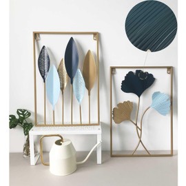 Sinixinato Metal Wall Decor, Nature Leaf Wall Art for Living Room, Modern Design Framed Metal Wall Art Set of 2, Metal Wall Decorations for Home Office Bedroom