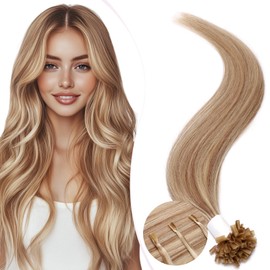 Elailite Real Hair Bondings Hair Extensions Balayage U-tip Keratin Hair Extension Straight 25 Strands 20 g 35 cm #18P613 Ash Blonde Mix Bleach Blonde