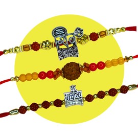 MANUSHYA LIFE Set of 3 Premium Rakhi For Brother And Bhabhi | Lumba Rakhi For Bhabhi | Raksha Bandhan Rakhi | Rakhi for Brother (Shiva)