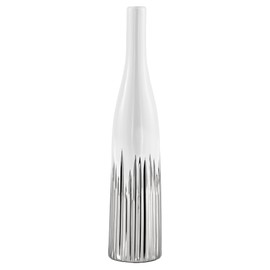 Torre & Tagus Flare Bottleneck Ceramic Vase 16" Tall - Mid Century Modern Decor Vases for Flowers - Living Room Shelf Decor Accents for Home - Farmhouse Wedding Centerpieces for Tables (White Silver)