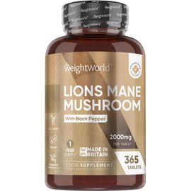 Lions Mane Supplement 2000mg with Black Pepper - 365 Vegan Tablets - 1 Year Supply - 50% Polyphenols - Alternative to Lions Mane Powder & Capsules