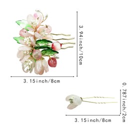 3PCS Handcrafted Cherry Blossom Hair Pins, Pink Floral Wedding Hair Accessories with Pearls, Traditional Chinese Style