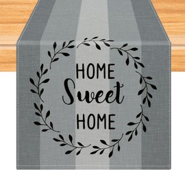 Kiatuniya Table Runner Stripes Blue Grey Modern Winter Runner Table Vintage Washable Table Runner Country House Style for Spring Autumn Kitchen Table Decoration Party Decor 40 x 140 cm