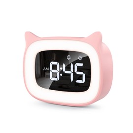 mizikuu Children's Digital Alarm Clock with Light, Dual Alarm Clock, LED Night Light Girls, Radio-Controlled Clock with Snooze Function, 18 Music Ringtones, 5 Brightness Modes, 12/24 Hours USB