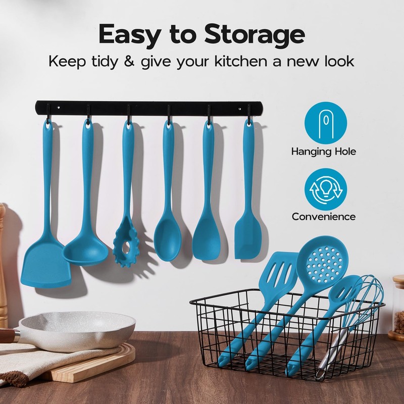 Onader Navy Blue Kitchen Utensils Set, Silicone Cooking Utensils Set