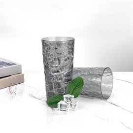 Yalin 24-Ounce Plastic Tumbler Acrylic Drinking Glasses, Reusable Plastic Cups, Stackable, BPA-Free, Shatter Proof, Dishwasher Safe, Set of 8 (Gray)