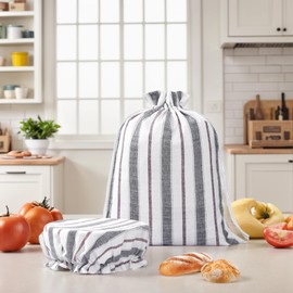 Zaoune Sourdough Bread Bags for Homemade Reusable Linen Bread Bags - with Plastic Lined - Bowl Covers Large Artisan Bread Storage Bag Homesteading Essentials (Bread Bags-Red bowl lid)