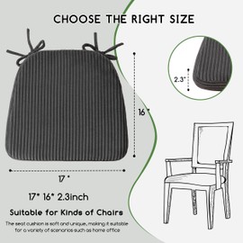 HIGOGOGO D-Shaped Chair Pads Cushions for Dinner Chairs, 17 x 16 Inch Supportive Cushion with Ties, Removable Overstuffed Chair Cushion, Set of 2, Dark Grey