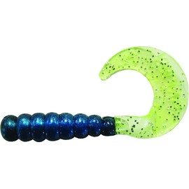 Kalin's 2 Inch Triple Threat Grub (10 Pack), Black/Blue/Chartreuse Tail