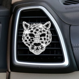 Bling Leopard Air Vent Clips, Crystal Leopard Car Air Fresheners Vent Clips Car Diffuser Vent Clip Rhinestone Leopard Car Decoration Car Interior Decor Bling Car Accessories for Women (Silver)