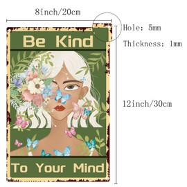 CREATCABIN Be Kind to Your Mind Metal Tin Sign Flower Butterfly Vintage Wall Art Decor Rustic Farmhouse Home Bar Coffee Garden Porch Garage Decorations 8x12.(5)cm