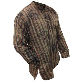 Shopoholic Fashion Mens Stonewashed Striped Grandad Shirt (M,Green)