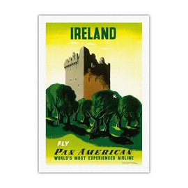 Ireland - Irish Castle - Pan American World Airways - Vintage Airline Travel Poster by Edward McKnight Kauffer c.1953 - Fine Art Rolled Canvas Print 27in x 40in