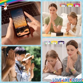6 Pcs NFC Bible Verse Bracelet Set Christian Bracelets Daily Bible Verse Bracelet Inspirational Friendship Bracelet, Wearable Elastic Christian Bracelets Wristbands for Women Men Gifts, Cartoon