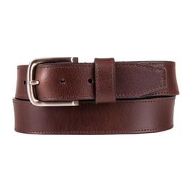 Nautica Men Casual and Dress Leather Belt with Metal Buckle, Engraved Logo-Brown, 36"