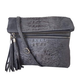 Clutch , Shoulderbag (24,5 / 21 (28) / 2) real Leather, grey, Mod. 2080 by Fashion-Formel
