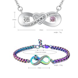 Minicremation Infinity Love Heart Bracelet & Necklace 2 Piece Set Cremation Urn Necklace for Ashes Birthstone Anniversary Valentine's Jewelry Gift for Women Gilrs (C)