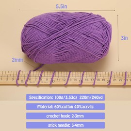 Milk Cotton Yarn,100g Yarn for Crochet,Amigurumi Yarn,Crochet Yarn for Crocheting,Cotton Yarn,Soft Yarn for Sweater,Hat,Socks,Baby Blankets(Purple)