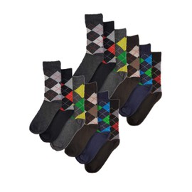 Sockstack® 12 Pairs Of Men's Argyle Diamond Designer Socks, Cotton Rich Socks, Size 6-11