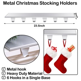 Ceenna Christmas Stocking Holder with 6 Hooks Mantel Stocking Hangers Metal Hanging Hooks with Protective Pads Holder Mantel Heavy Duty for Fireplace Shelf Staircases Xmas Party Decor (Silver)