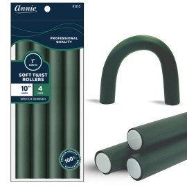 Annie Soft Twist Rollers Dark Green 4 Count No Heat Curls Hair Styling Rods