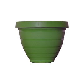 The HC Companies 12 Inch Rings Planter with Self Watering Disk - Lightweight Indoor Outdoor Plastic Plant Pot for Herbs and Flowers, Dark Green