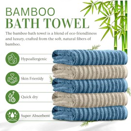 Towelogy® Luxurious Ribbed Bath Sheets Set of 2 | 60% Bamboo & 40% Cotton Blend | Ultra Soft & Absorbent | Large 140 x 90cm | Premium Multi Coloured Bath Towel Set (Serene Combo)