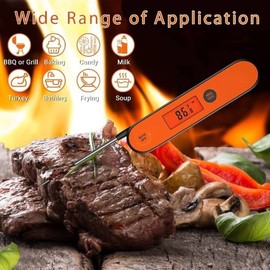 Sweet Dwelling Instant Read Digital Meat Thermometer with Stainless Steel Probe, Fast Food Temperature Readings with Precision Accuracy for Steaks, Chicken, Poultry, Safe Oven, Grilling, and BBQ USE