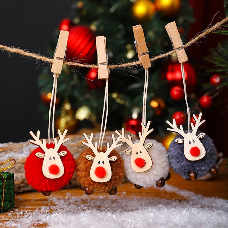 Christmas Ornament, Plush Set, 6-piece Set, Cute, Reindeer, Christmas Tree,