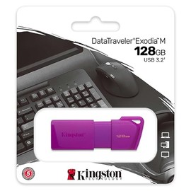 Kingston USB DataTraveler Exodia M, Capacidad: 128GB, USB-A 3.2 Gen 1, Color: Morado Neon, SKU: KC-U2L128-7LP