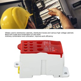 Greensen Terminal Block Distribution Box, DIN Rail Main Line Universal Power Distribution 690V 400A with Fireproof Shell, Brass Connector for High Conductivity (Red)
