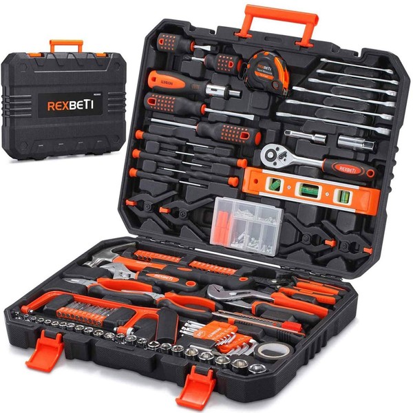 REXBETI 217-Piece Household Tool Kit, General Home/Auto Repair Tool Set with Solid Carrying Tool Box, Home Repair Basic Hand Tool Sets for Home Maintenance, Perfect for Handyman