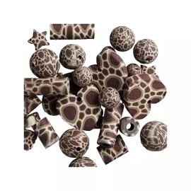 Unbranded Polymer CLAY Bead Mix ~Brown Giraffe Pattern ~ Lot of 36 beads ~ Numerous Shapes