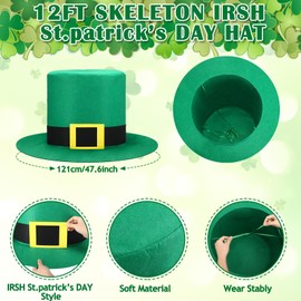Geyoga 12 ft Skeleton Accessories St Patrick's Day 12 Foot Skeleton Leprechaun Hat Green Outdoor Giant Skelly Clothing for Garden Lawn Decor