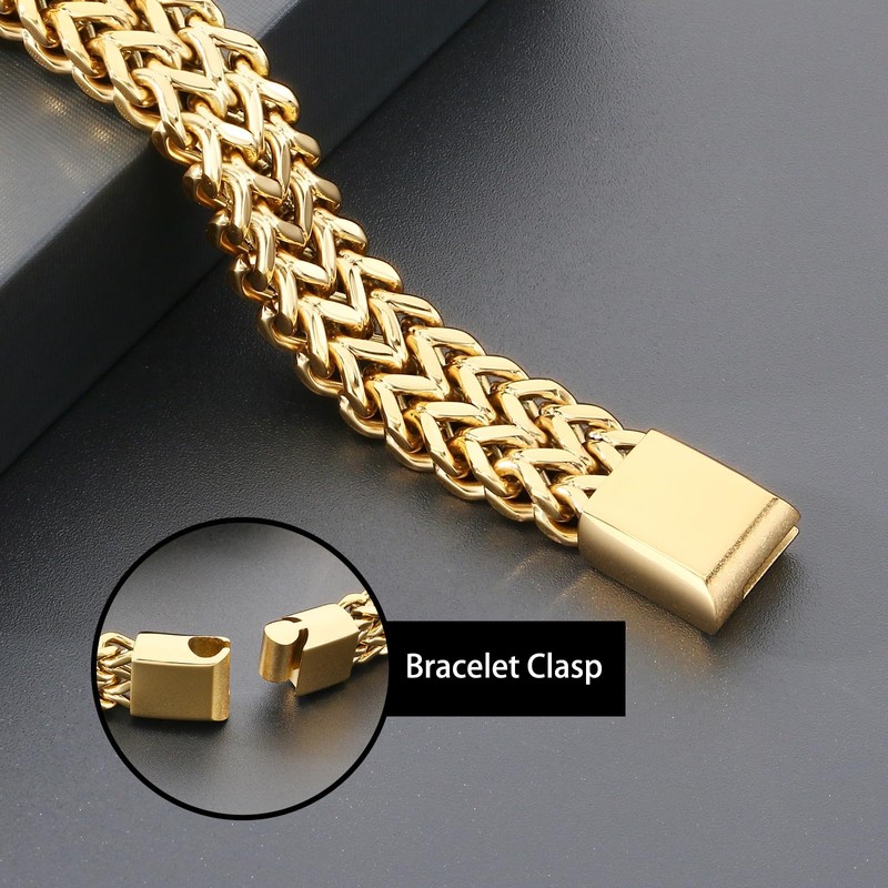 Klapgo Lion Head Men's Bracelet Gold Tone Stainless Steel Cuban