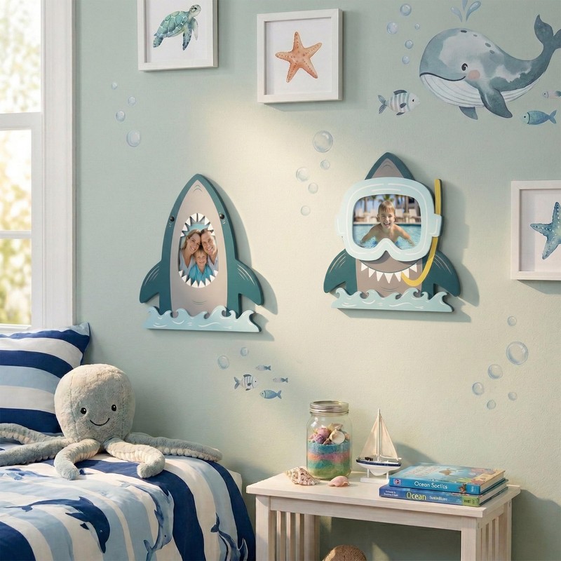 Shark Picture Frames 4x6, 2 Pack Ocean Room Decor for