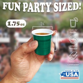 10 Pack Metal Shot Glasses | Mini Aluminum Tiny Shot Cup Set | Unbreakable to use by the Pool, Picnic or Camping for Party or Solo Use | Indestructible Barware Jigger | Made in the USA (Green)
