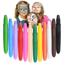 URAQT Face Paint Marker, 12 Colors Body Crayons Kit Non-Toxic Face Body Makeup Paint, Professional Face Paint Crayons for Kids Children, Face Paint Stick Set for Easter Cosplay Party Carnival