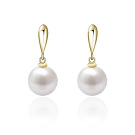 TALONIA Women's Swinging White Pearl Earrings, 925 Silver Earrings, 18K Gold Plated, Gold, Cute, Stylish, Hypoallergenic, Small, Mini, Leave Both Ears, Set of 2, For Women, Birthday Gift, Gold