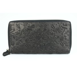 High-quality XXL vintage leather women's purse, long purse, purse organiser with extra many compartments, including RFID - 20 x 11 x 3.5 cm (W x H x D), Black Patterned, Vintage