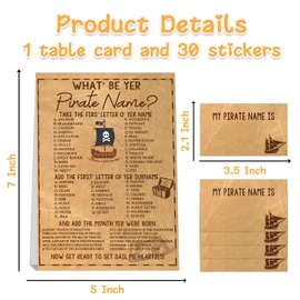 What's Your Pirate Name,1 Game Sign and 30 Name Stickers, Treasure Hunt Birthday Party,Camping Birthday Party Activity, Fun for Adults & Kids Game