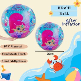 Shimmer Shine Beach Ball 22CM, Blow up Beach Ball, Inflatable Water Ball for Kids Xmas Gift, Summer Games Indoor Outdoor Playground Balls, Xmas Pool Toys