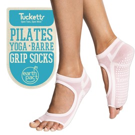 Tucketts Allegro Toeless Non-slip Grip Socks - Cotton Socks for Yoga, Barre, Pilates, Dance, Ballet - Size 5-13, Relaxing Petal, Large-X-Large