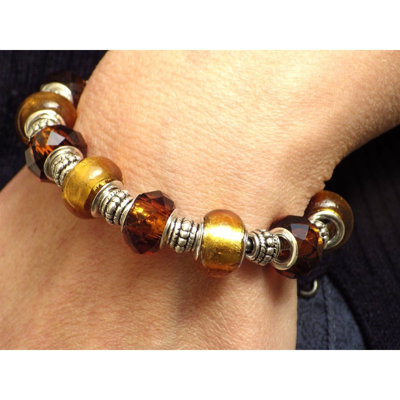 Thurcolas Damen Charms Armband Manhattan Modell Edelstahl mit Glas Gold