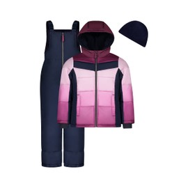Weather Tamer Girls' 3-piece Ombre Dip Dye Bib Snowsuit and Snow Pant Set (Berry Ombre Dip Dye, 5/6)