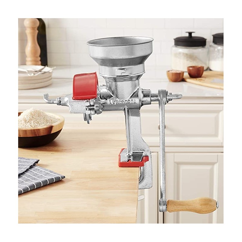 Victoria Manual Cast Iron Grain Mill with Low Hopper, Premium