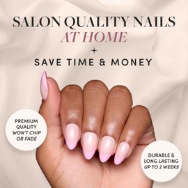 Glamnetic Press On Nails - Pink Macaron | Semi-Transparent Pastel Light Pink French Tip Short Almond False Nails, Reusable Stick On Fake Nails with Glue | Salon Quality | 15 Sizes - 30 Nail Kit