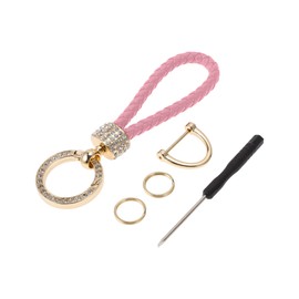 Partuto 1 Set Universal Car Keychain - Car Home Women Men Key Chain with Ring Durable - Microfiber Leather Zinc Alloy Pink Gold Tone